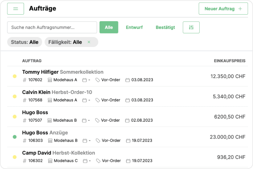 Auftragsübersicht